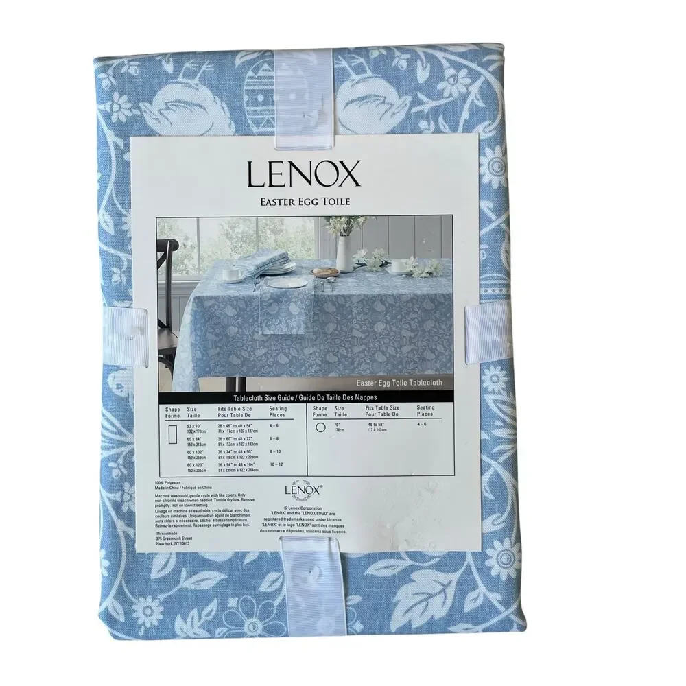 Lenox Blue Easter Egg Toile Bunny Rabbit Baby Chick Cloth Tablecloth 60” X 84”